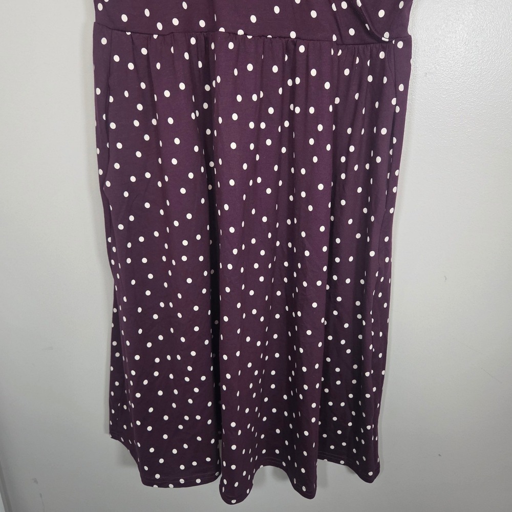 Pact Organic Cotton Polka Dot Dress L NWT Plum Faux Wrap Fit Flare Pockets - Picture 5 of 9
